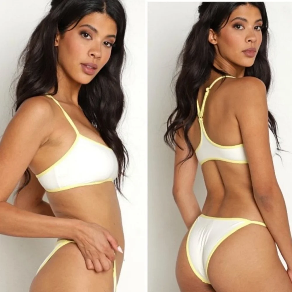 L*Space Pamela Tommy Bikini Set Cream Lemon Drop Yellow Size L NWT